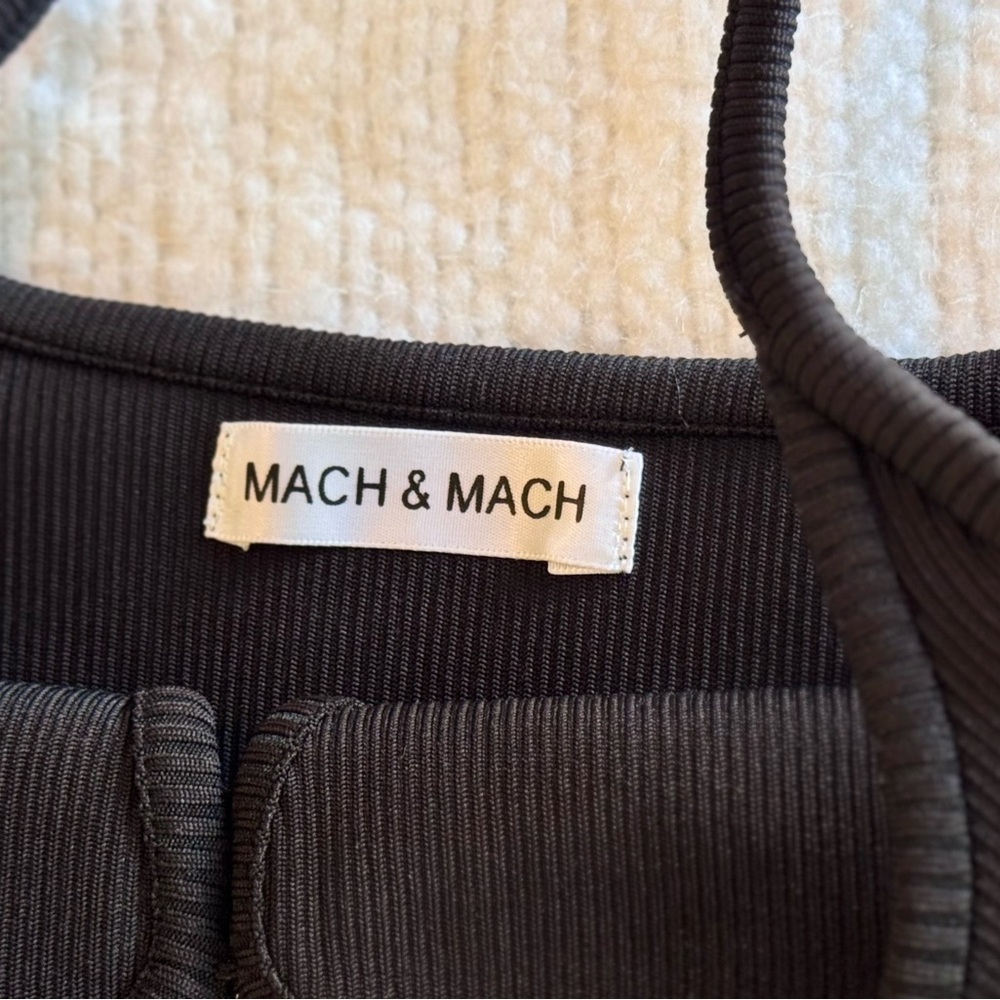 MACH & MACH Crystal Bow Ribbed Black Mini Dress - Picture 12 of 16